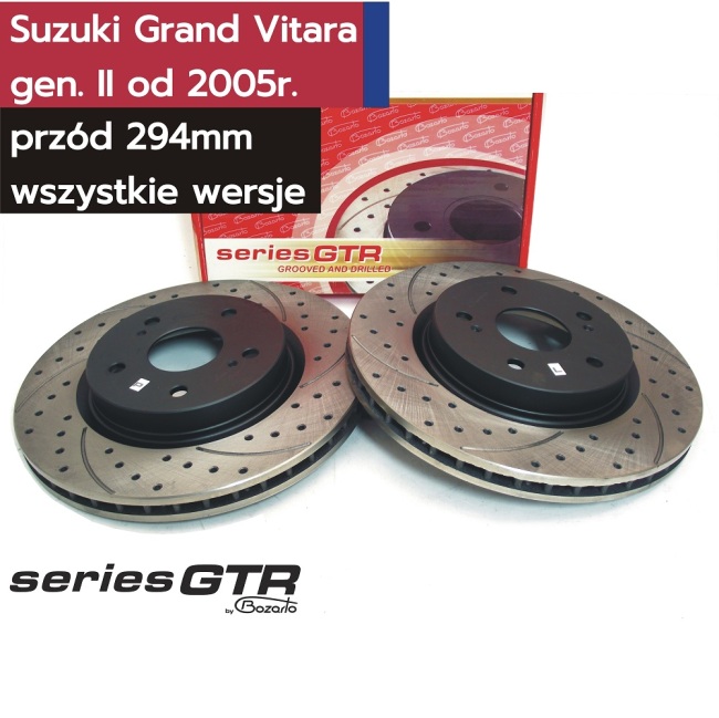 NOWOŚĆ tarcze hamulcowe Bozarto GTR wiercone i nacinane PRZÓD Suzuki Grand Vitara II 1.6 1.9 DDiS 2.0 2.4 2.7 3.2 4x4 294mm