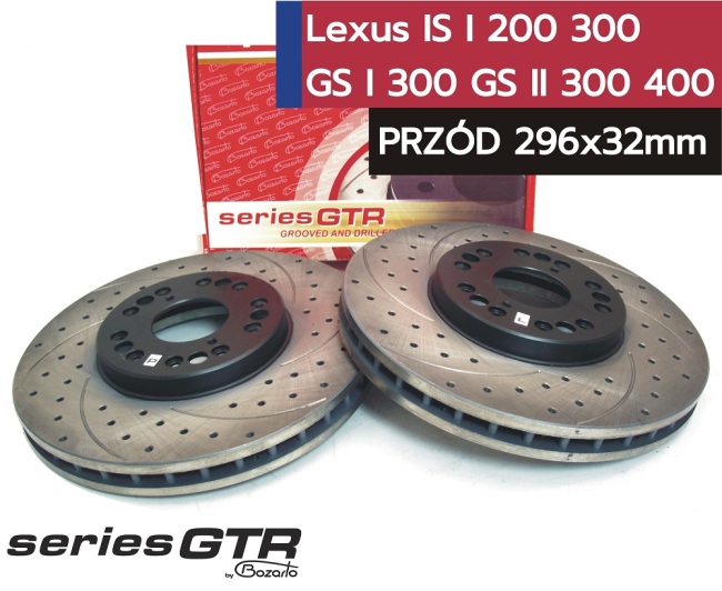 NOWOŚĆ tarcze hamulcowe Bozarto GTR wiercone i nacinane PRZÓD Lexus GS I 300 GS II S16 IS 200 300 LS 400 296mm